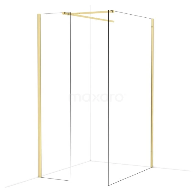 Diamond Walk-in shower | 130x50 cm Glanzend lichtgoud Clear glass 2 fixed walls IDB0513510GLG