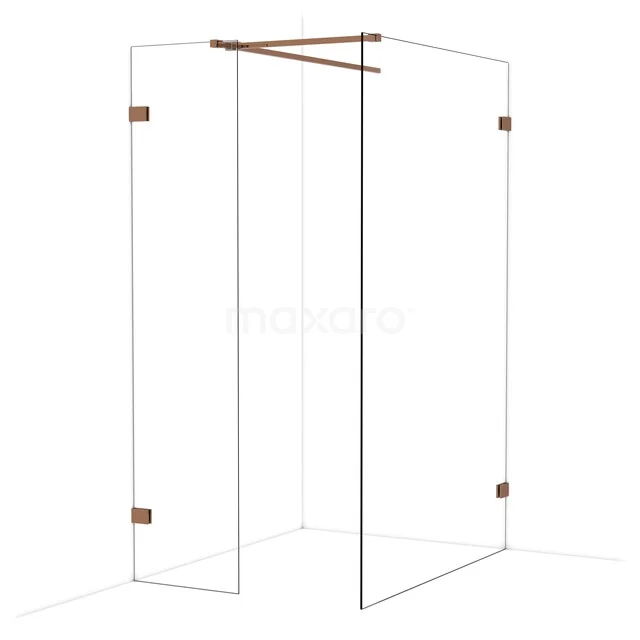 Eck-Duschwand aus Klarglas mit bronzefarbenen Akzenten, luxuriöses Design für ein modernes Badezimmer.