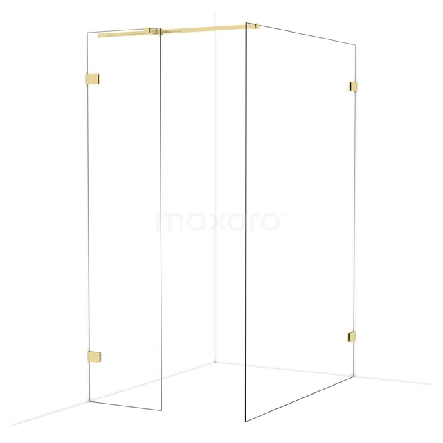 Diamond Walk-in shower | 140x50 cm Glanzend lichtgoud Clear glass 2 fixed walls IDB0514320GLG