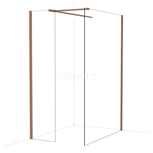 Diamond Inloopdouche | 140x50 cm Glanzend koper Helder glas 2 vaste wanden IDB0514510GKP