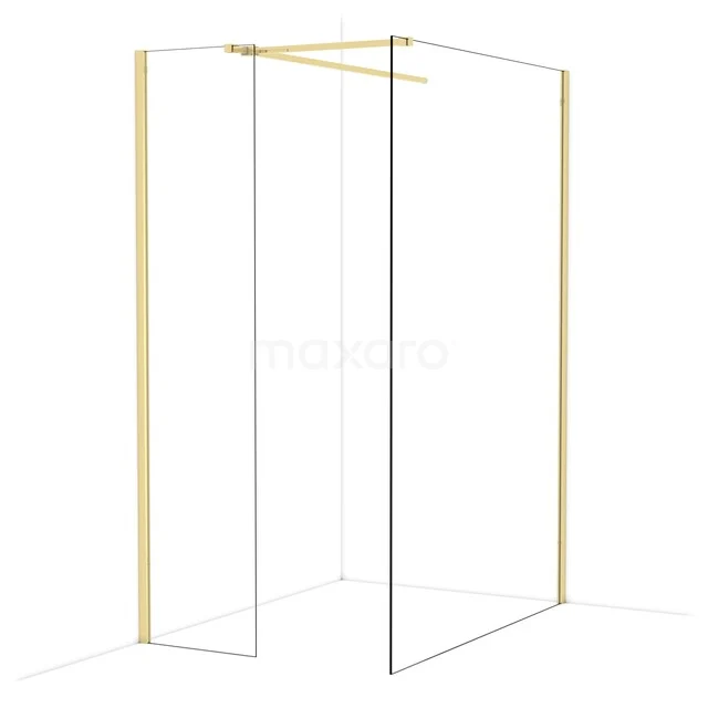 Diamond Walk-in shower | 140x50 cm Glanzend lichtgoud Clear glass 2 fixed walls IDB0514510GLG