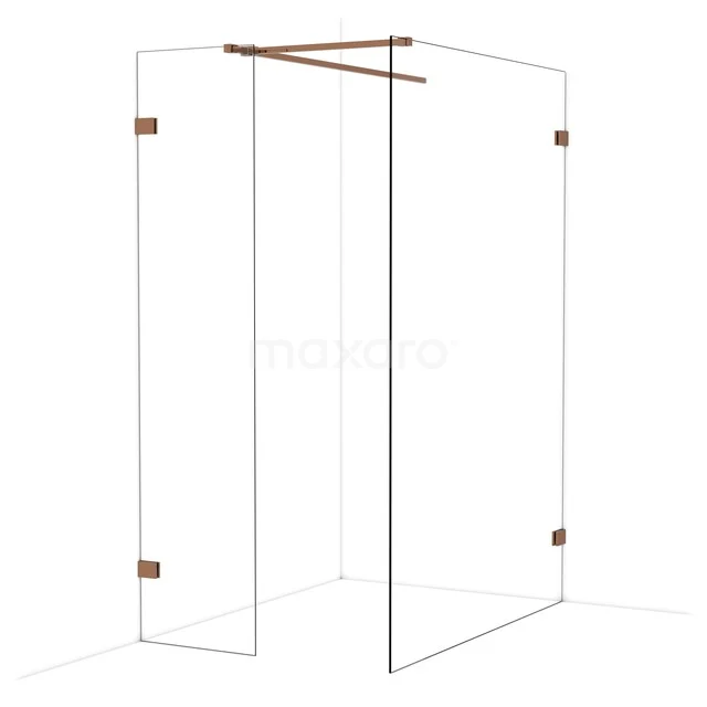 Diamond begehbare Dusche | 140x50 cm Glänzendes Kupfer 2 feste Wände IDB0514520GKP Glas Duschkabine mit kupferfarbenen Details, Eckmodell mit minimalistischem Design, ideal für ein stilvolles Badezimmer.