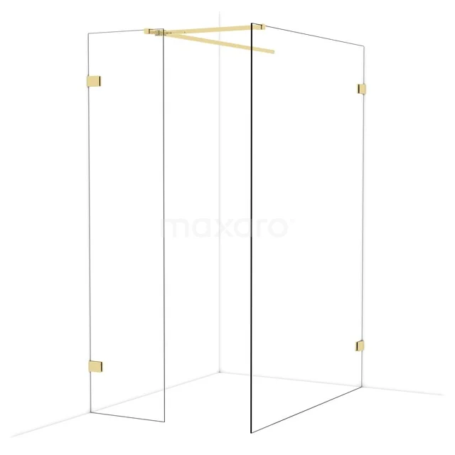 Diamond Inloopdouche | 140x50 cm Glanzend lichtgoud Helder glas 2 vaste wanden IDB0514520GLG