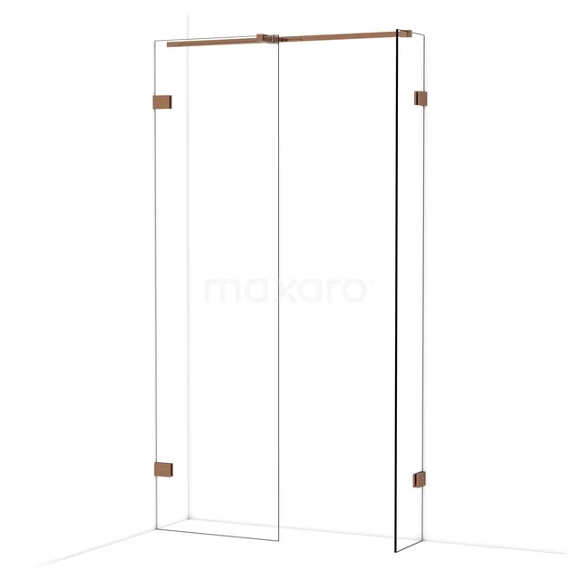 Diamond Walk-in shower | 60x30 cm Glanzend koper Clear glass 2 fixed walls IDB0603320GKP