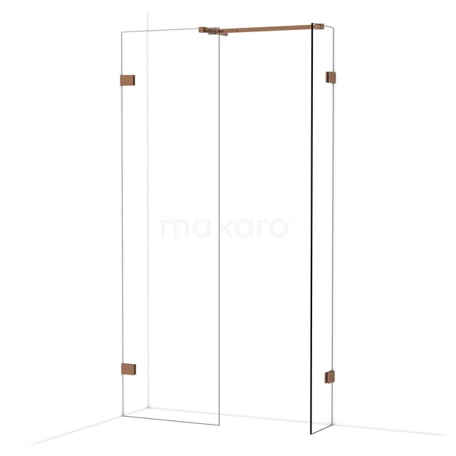 Douchewand van helder glas met mat zwarte scharnieren, inklapbaar ontwerp ideaal voor ruimtebesparing in de badkamer.