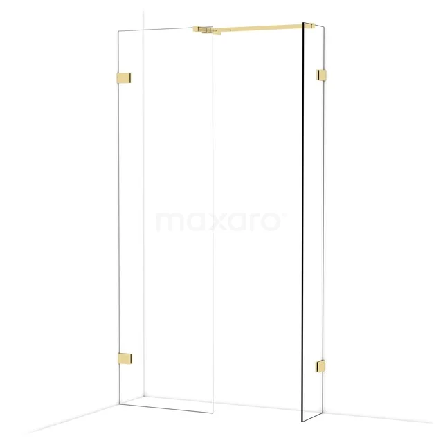 Douchecabine glashelder met goudkleurige scharnieren, strak design voor moderne badkamers.