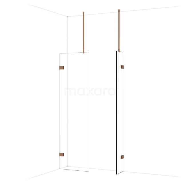 Glazen douchewand met goudkleurige details, slank design en moderne uitstraling, ideaal voor een luxe badkamer inrichting.