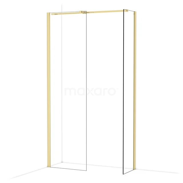 Diamond Walk-in shower | 60x40 cm Glossy light gold Clear glass 2 fixed walls IDB0604310GLG Douchewand met goudkleurig frame, minimalistisch ontwerp, glanzend glas en strak profiel voor moderne badkamers.