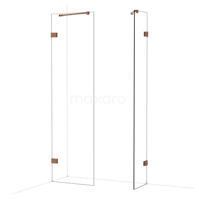 Diamond begehbare Dusche | 60x40 cm Glänzendes Kupfer 2 feste Wände IDB0604420GKP Glas Duschwand mit kupferfarbenen Details, minimalistisches Design, perfekt für eine stilvolle Badezimmergestaltung.