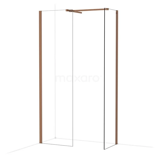 Diamond Walk-in shower | 60x50 cm Glanzend koper Clear glass 2 fixed walls IDB0605510GKP