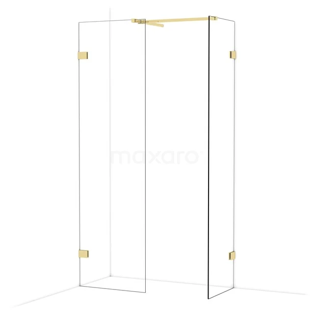 Diamond Walk-in shower | 60x50 cm Glossy light gold Clear glass 2 fixed walls IDB0605520GLG Glazen douchewand met messing scharnieren, moderne hoekopstelling, ideaal voor luxe badkamerinrichting.