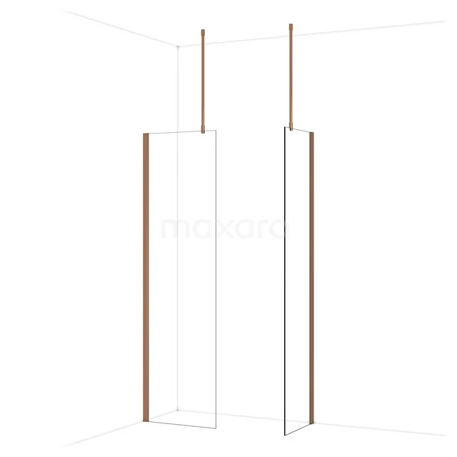 Diamond Walk-in shower | 60x50 cm Glanzend koper Clear glass 2 fixed walls IDB0605910GKP