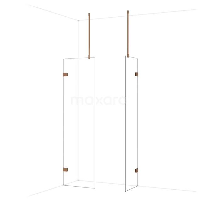 Diamond Walk-in shower | 60x50 cm Glanzend koper Clear glass 2 fixed walls IDB0605920GKP