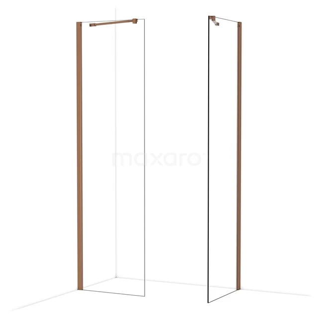 Begehbare Duschen IDB0606410GKP Minimalistische Duschwand mit Holzakzenten in warmem Braun, Klarglas und moderner Ausführung, ideal für ein stilvolles Badezimmer.