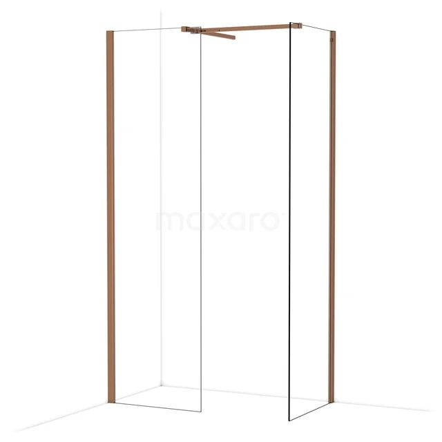 Diamond Walk-in shower | 60x60 cm Glanzend koper Clear glass 2 fixed walls IDB0606510GKP