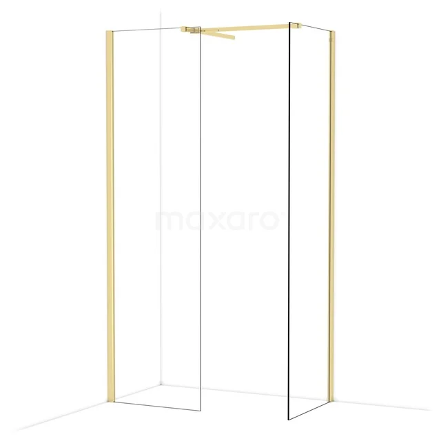 Glazen douchewand met goudkleurig frame, minimalistisch design, ideaal voor een moderne badkamer.
