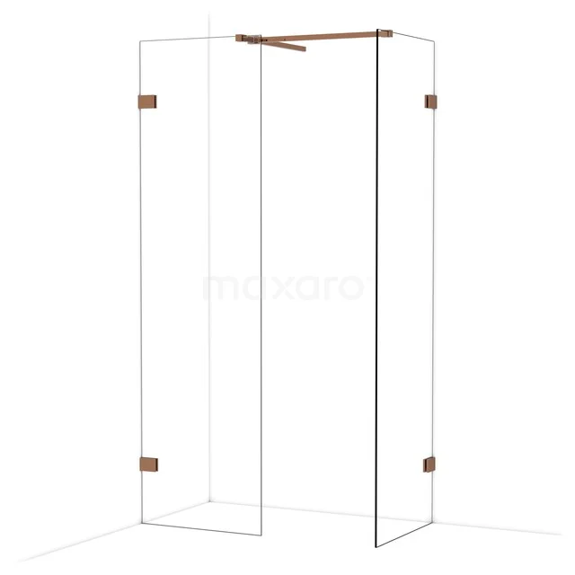 Diamond Walk-in shower | 60x60 cm Glanzend koper Clear glass 2 fixed walls IDB0606520GKP