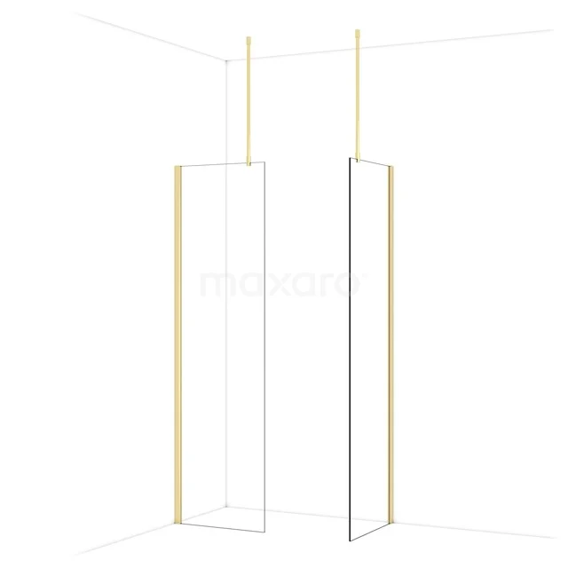 Diamond Walk-in shower | 60x60 cm Glanzend lichtgoud Clear glass 2 fixed walls IDB0606910GLG