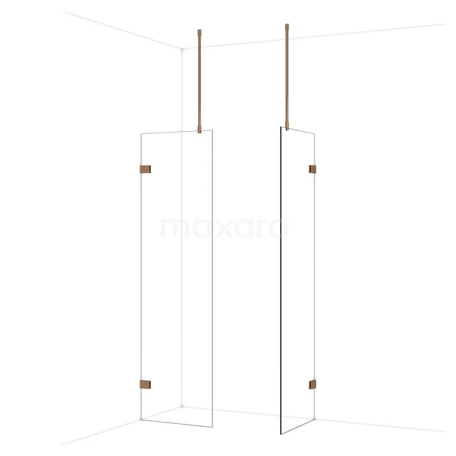 Diamond Inloopdouche | 60x60 cm Glanzend koper Helder glas 2 vaste wanden IDB0606920GKP