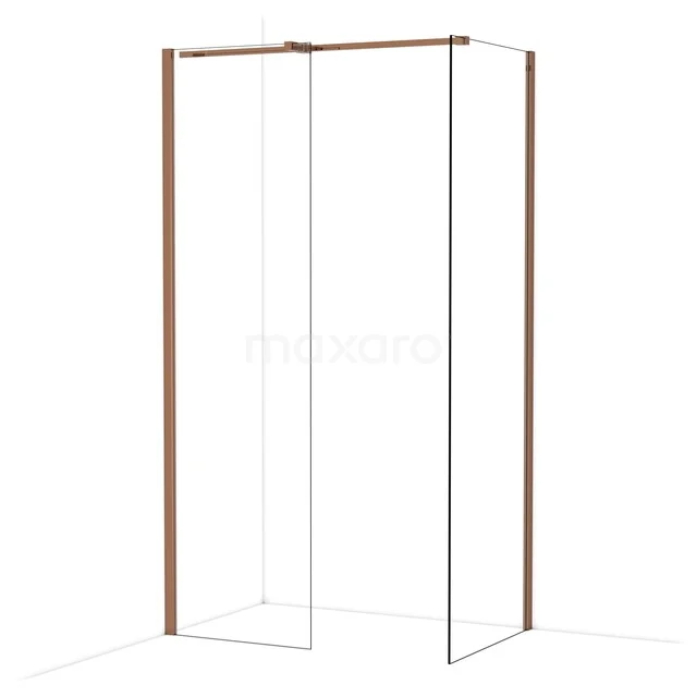 Diamond Walk-in shower | 70x60 cm Glanzend koper Clear glass 2 fixed walls IDB0607310GKP