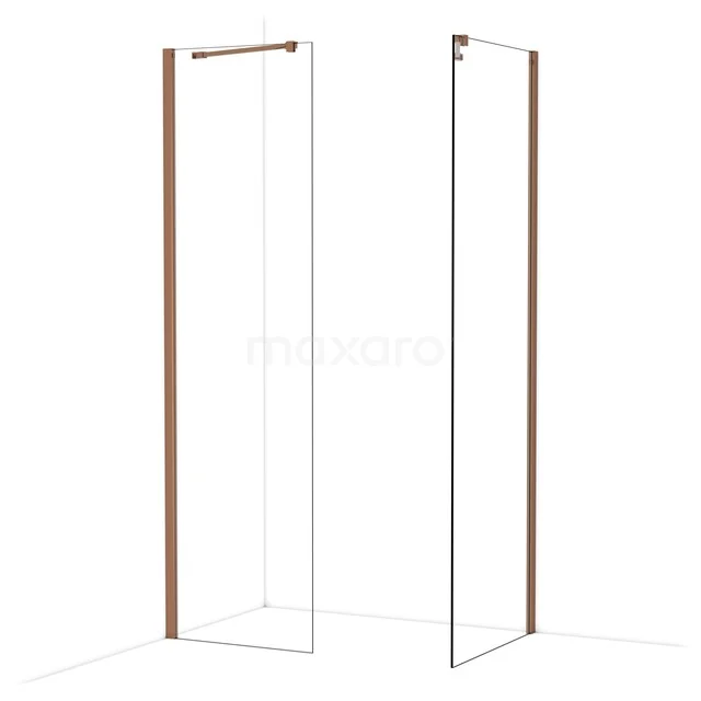 Begehbare Duschen IDB0607410GKP Begehbare Dusche mit klaren Glasplatten und Kupferakzenten, ideal als moderne Badezimmerlösung.