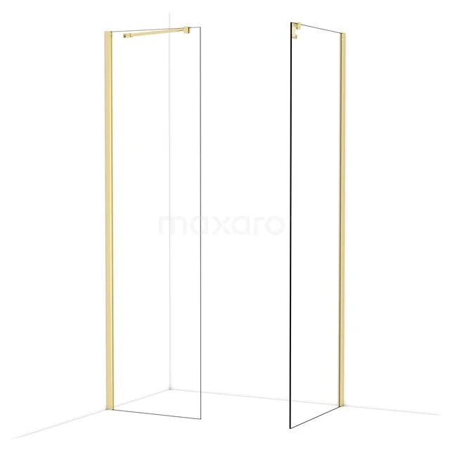 Diamond Walk-in shower | 70x60 cm Shiny light gold Clear glass 2 fixed walls IDB0607410GLG Golden shower wall with minimalist design, glass panels and stylish finish, ideal for a modern bathroom.
