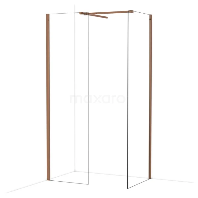 Diamond Walk-in shower | 70x60 cm Glanzend koper Clear glass 2 fixed walls IDB0607510GKP