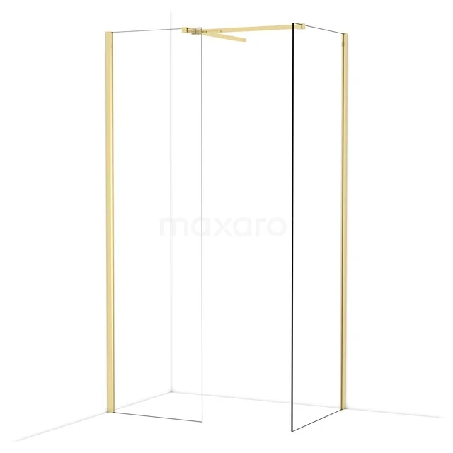 Diamond begehbare Dusche | 70x60 cm Glänzendes Hellgold 2 feste Wände IDB0607510GLG Begehbare Dusche in Gold mit minimalistischem Design, Glaswände und Rahmen in mattem Gold, perfekt für ein modernes Badezimmer.