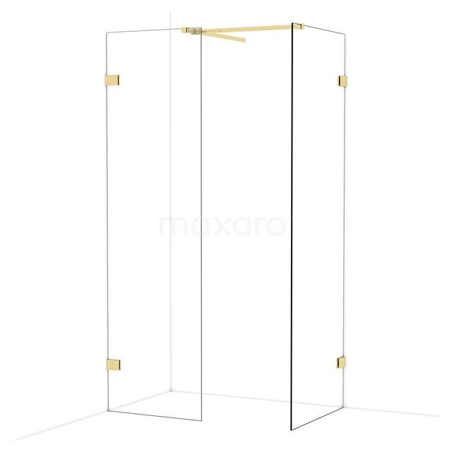 Diamond Walk-in shower | 70x60 cm Glanzend lichtgoud Clear glass 2 fixed walls IDB0607520GLG
