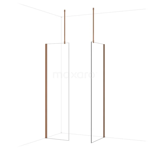 Diamond Inloopdouche | 70x60 cm Glanzend koper Helder glas 2 vaste wanden IDB0607910GKP