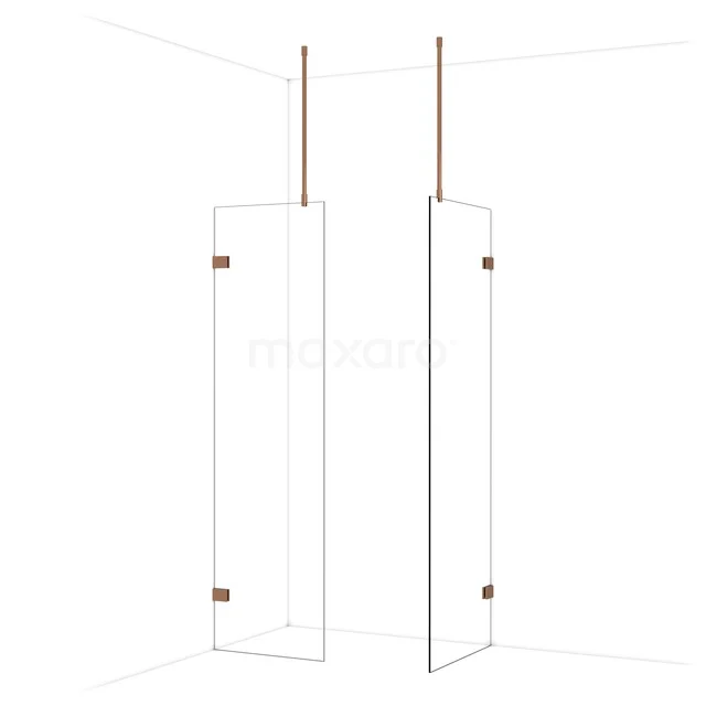 Diamond Inloopdouche | 70x60 cm Glanzend koper Helder glas 2 vaste wanden IDB0607920GKP