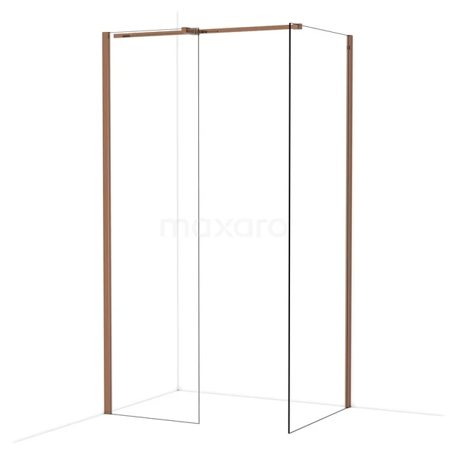 Diamond Walk-in shower | 80x60 cm Glanzend koper Clear glass 2 fixed walls IDB0608310GKP