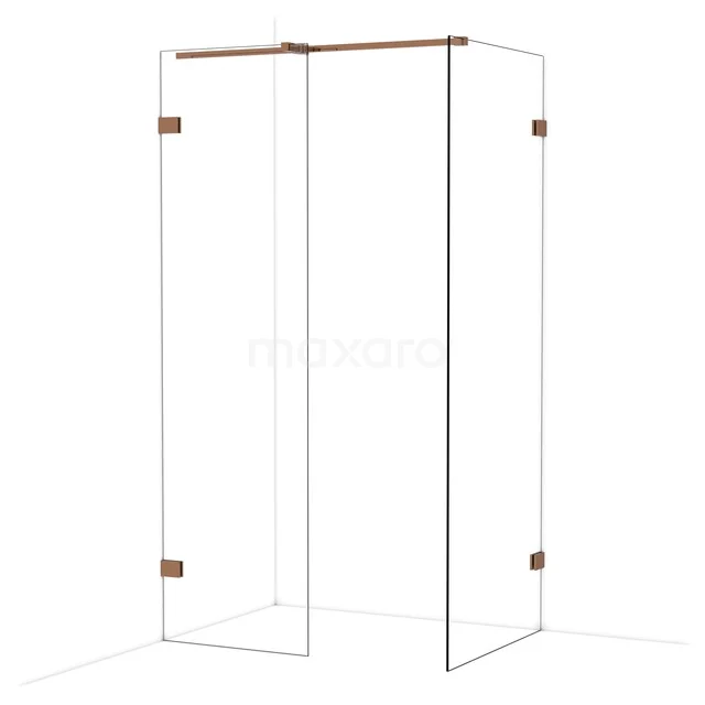 Diamond Walk-in shower | 80x60 cm Glanzend koper Clear glass 2 fixed walls IDB0608320GKP