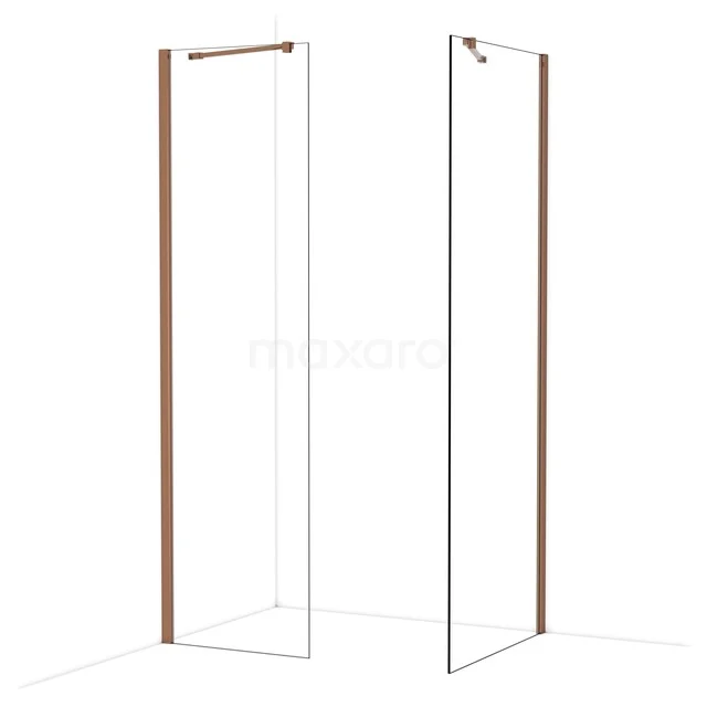 Diamond Walk-in shower | 80x60 cm Glanzend koper Clear glass 2 fixed walls IDB0608410GKP