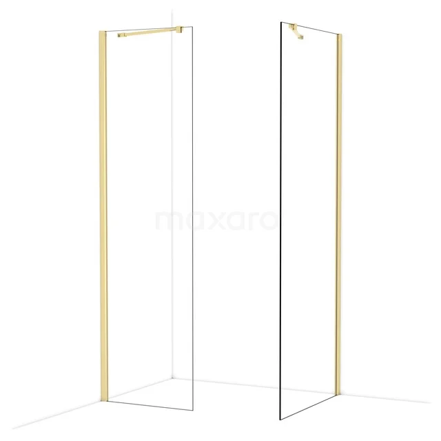Diamond Walk-in shower | 80x60 cm Glanzend lichtgoud Clear glass 2 fixed walls IDB0608410GLG