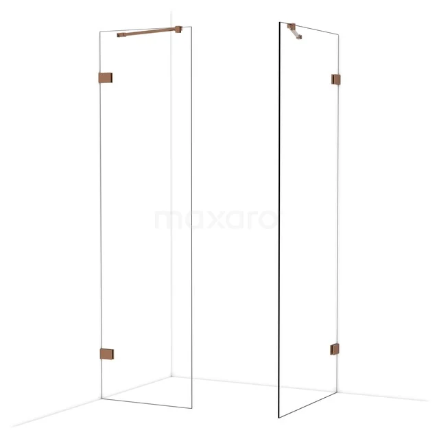 Diamond begehbare Dusche | 80x60 cm Glänzendes Kupfer 2 feste Wände IDB0608420GKP Transparente Glas-Duschwand mit goldfarbenen Scharnieren, luxuriöses Design für moderne Bäder.