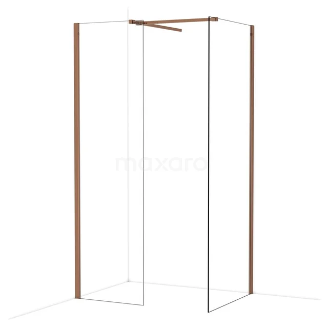 Begehbare Duschen IDB0608510GKP Duschwand mit Eckaufstellung, transparentem Glas und kupferfarbenem Rahmen, ideal für eine moderne Badezimmer Einrichtung.
