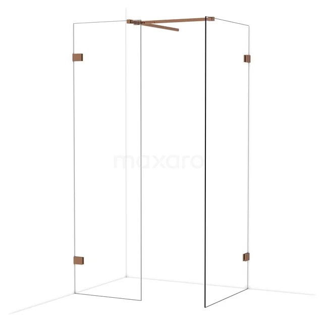 Diamond Walk-in shower | 80x60 cm Glanzend koper Clear glass 2 fixed walls IDB0608520GKP