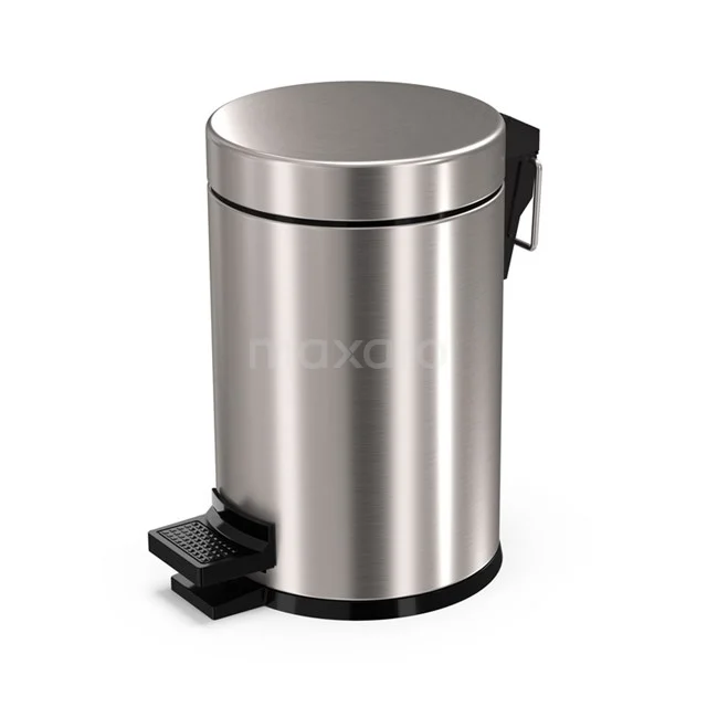 Round stainless steel pedal bin with matt-gloss finish, ideal for bathroom use.
