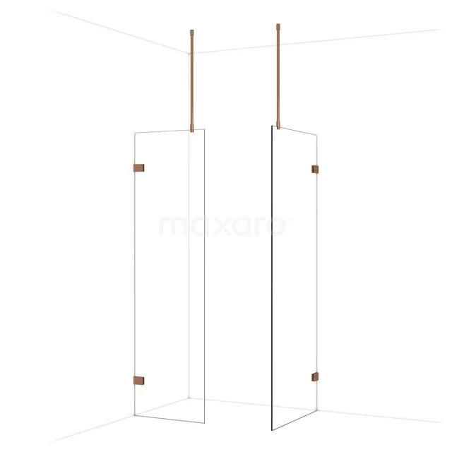 Diamond Walk-in shower | 80x60 cm Glanzend koper Clear glass 2 fixed walls IDB0608920GKP