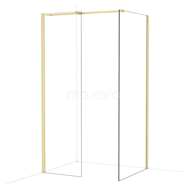 Goudkleurige vrijstaande douchewand met minimalistisch design, ideaal voor een moderne badkamer.