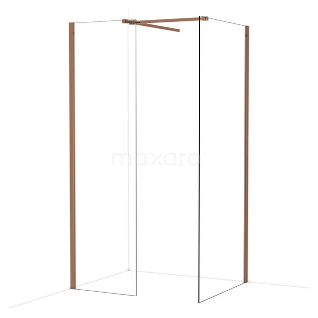 Diamond Walk-in shower | 90x60 cm Glanzend koper Clear glass 2 fixed walls IDB0609510GKP