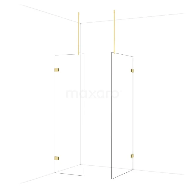 Diamond begehbare Dusche | 90x60 cm Glänzendes Hellgold 2 feste Wände IDB0609920GLG Glas Duschwand mit minimalistischem Design, goldfarbene Scharniere, ideal für moderne Badezimmergestaltung.