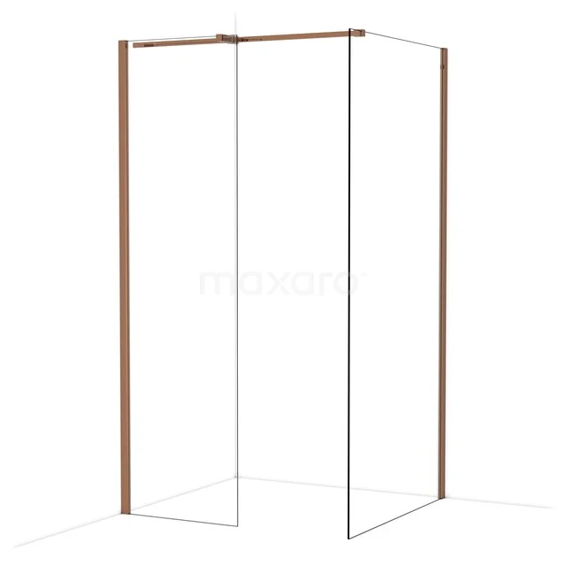 Diamond Walk-in shower | 100x60 cm Glanzend koper Clear glass 2 fixed walls IDB0610310GKP