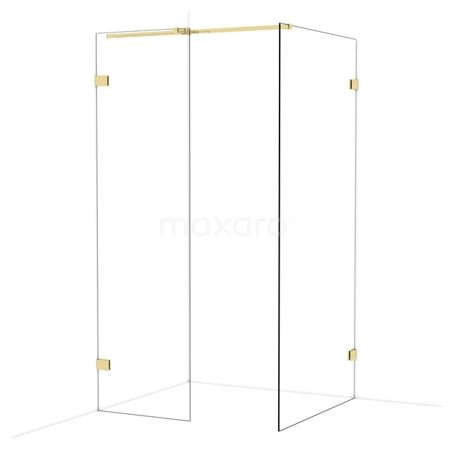 Diamond Inloopdouche | 100x60 cm Glanzend lichtgoud Helder glas 2 vaste wanden IDB0610320GLG