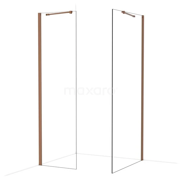 Diamond Walk-in shower | 100x60 cm Glanzend koper Clear glass 2 fixed walls IDB0610410GKP