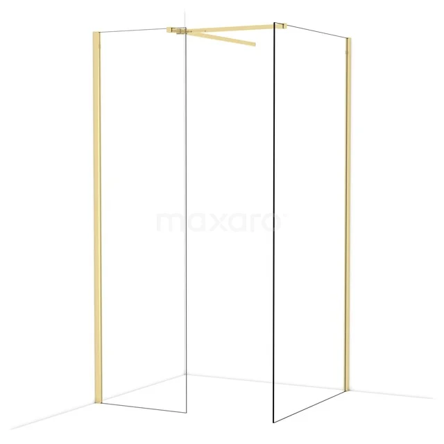 Gold-coloured minimalist shower wall made of glass and metal, ideal for a modern bathroom style.