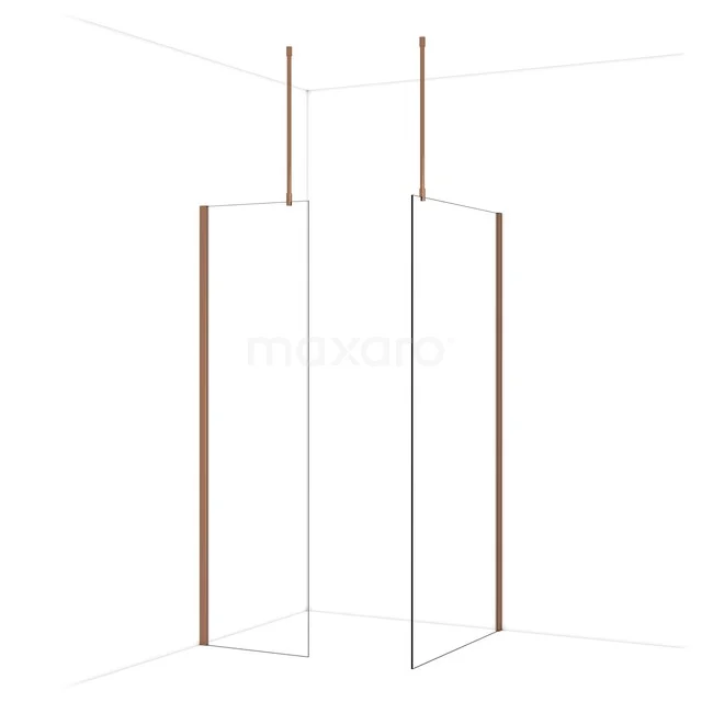 Diamond Inloopdouche | 100x60 cm Glanzend koper Helder glas 2 vaste wanden IDB0610910GKP