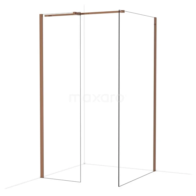 Diamond Walk-in shower | 110x60 cm Shiny copper Clear glass 2 fixed walls IDB0611310GKP Douchewand met minimalistisch design, glas en houten accenten, perfect als stijlvolle scheiding in moderne badkamers.