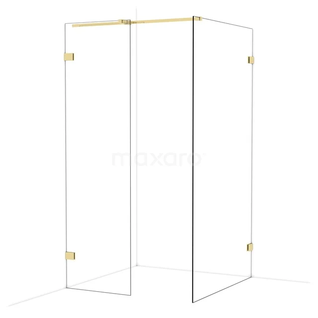 Diamond Walk-in shower | 110x60 cm Shiny light gold Clear glass 2 fixed walls IDB0611320GLG Glass corner shower with gold-coloured hinges, sleek design for a luxury bathroom decor.